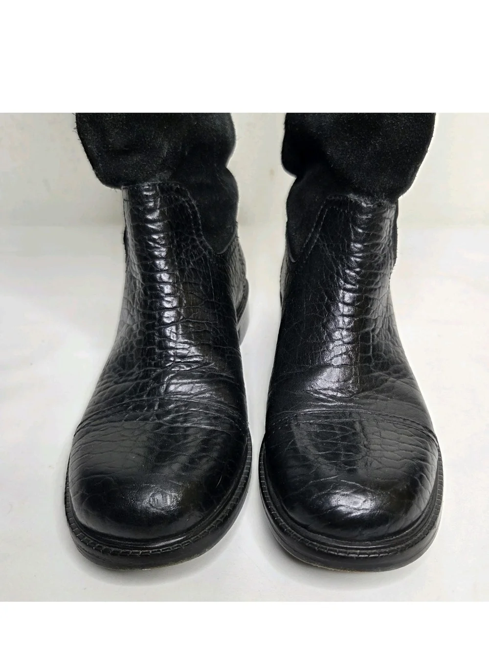 Tory Burch Corey Mid Calf Boots Womens 7 M Leather Black Logo Riding Equestrian